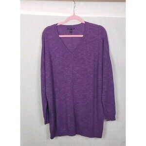Eileen Fisher Knit Sweater‎ M Slub Purple Pullover Casual Organic Linen Cotton